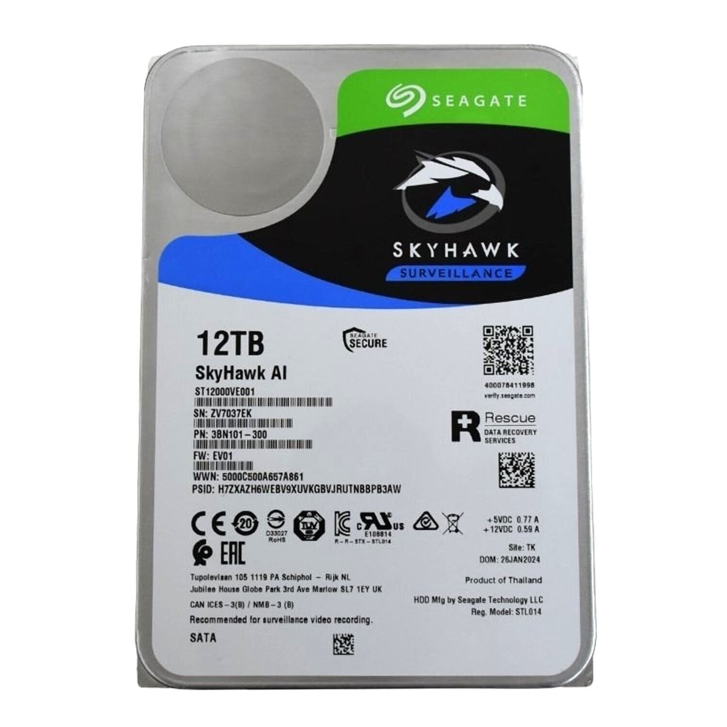 Lot 10 Seagate ST12000VE001 Skyhawk AI 12TB 7.2K SATA 6Gbps 512e 3.5" Hard Drive