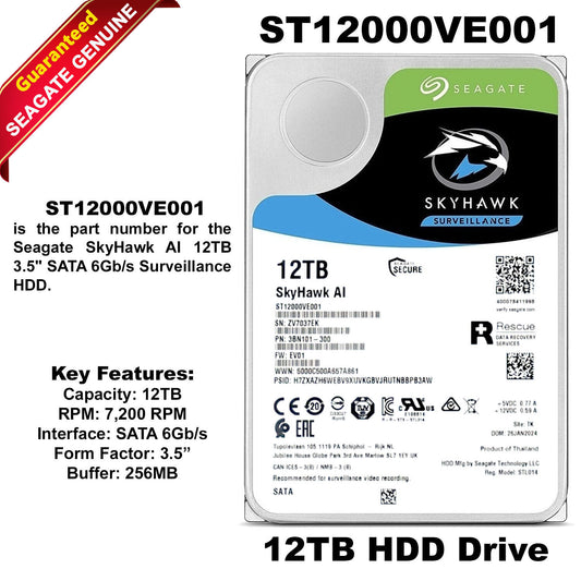 Seagate ST12000VE001 Skyhawk AI 12TB 7.2K SATA 6Gb/s 512e 3.5" Hard Drive HDD
